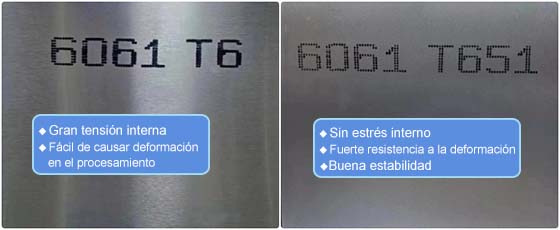 diferencia entre la placa de aluminio 6061 T6 y T651